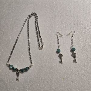 Hand Crafted Silver Key Pendant Necklace and Earring Set